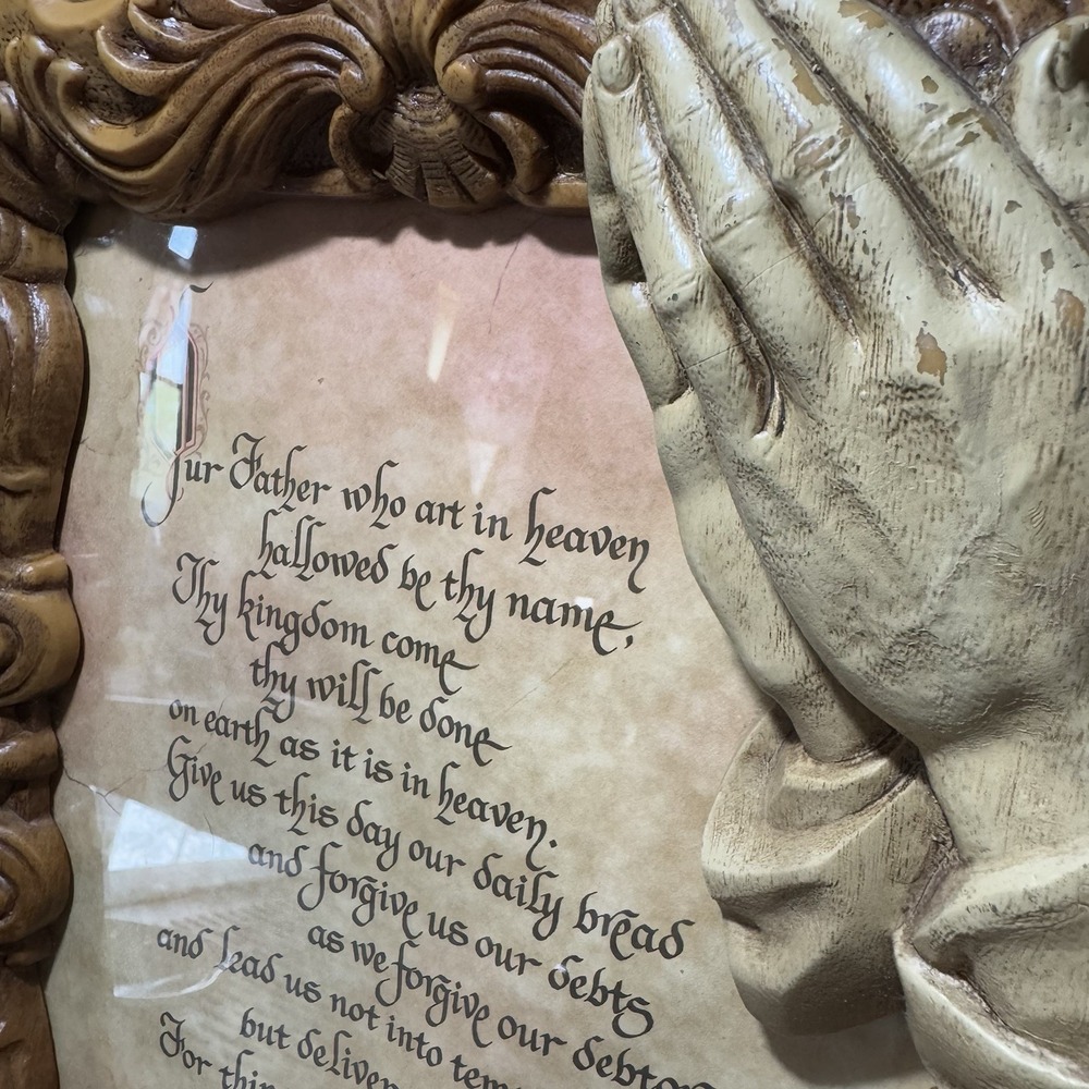 Lords Prayer Wall Art 3D Praying Hands Frame Resin Faux Wood 10.5x12" Religious - Picture 5 of 11